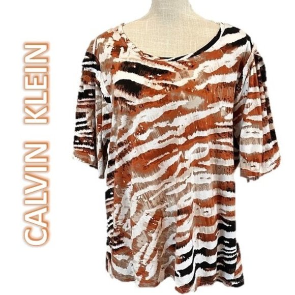 Calvin Klein Tops Calvin Klein Animal Print Knit Top 2x Poshmark